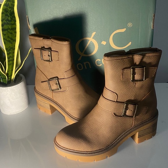 b.o.c. Monika Taupe Nubuck PU Moto Ankle Boots BC0024755 Size 7.5M - Picture 2 of 4